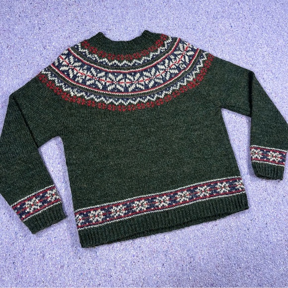 Croft & Barrow Fair Isle Green Patterned Knit Pullover Sweater Size Medium - Picture 5 of 8